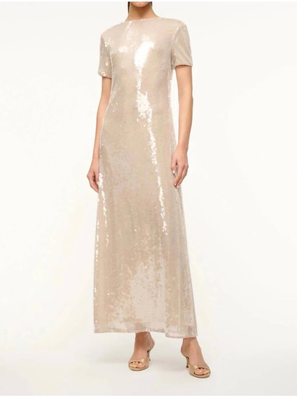 STAUD Safi Moonbeam Sequin Short-Sleeve Maxi Dress